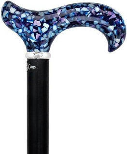 Royal Canes Blue Mosaic Derby Walking Cane With Black Beechwood Shaft and Silver Collar