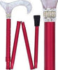 Royal Canes Crimson Daytime Pearlz with Rhinestone Collar and Red Shaft Designer Adjustable Folding Cane