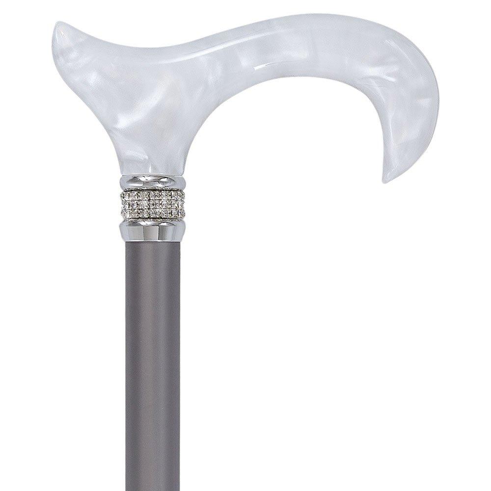 Royal Canes Platinum Pearlz w/ Rhinestone Collar and Silver Shaft Designer Adjustable Folding Cane