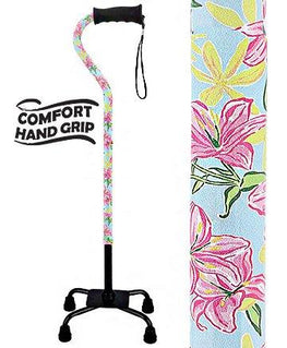 Royal Canes Pink Vivienne May Convertible Quad Base Walking Cane with Comfort Grip - Adjustable Shaft