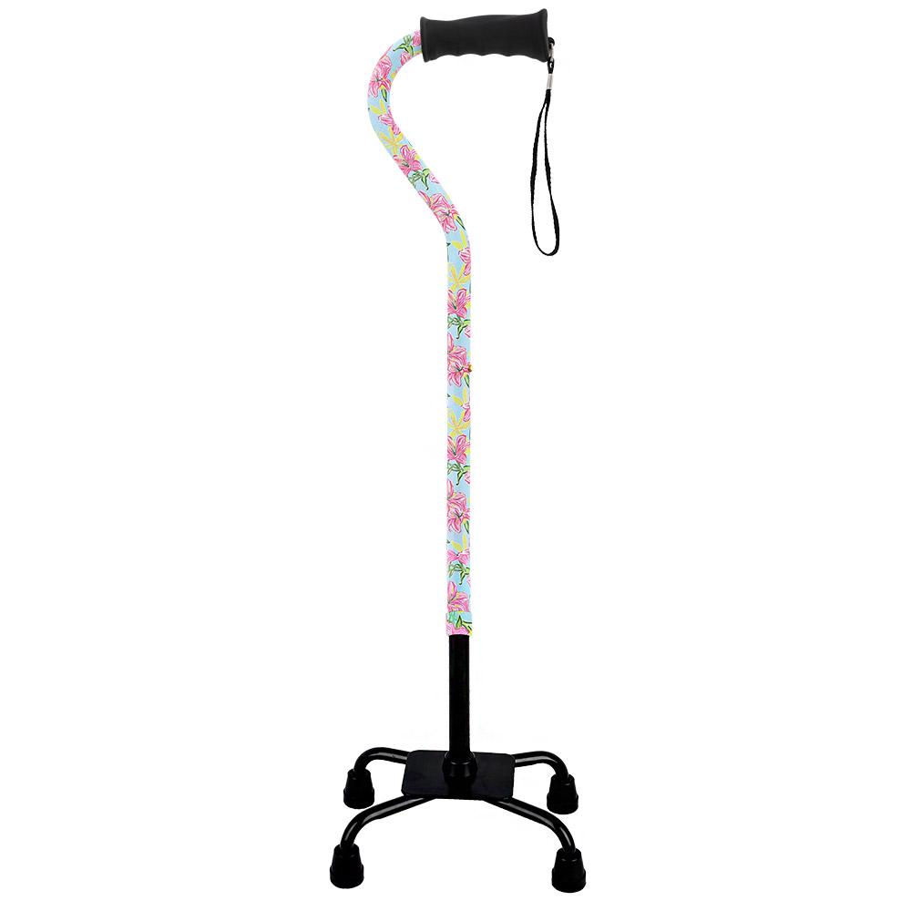 Royal Canes Pink Vivienne May Convertible Quad Base Walking Cane with Comfort Grip - Adjustable Shaft