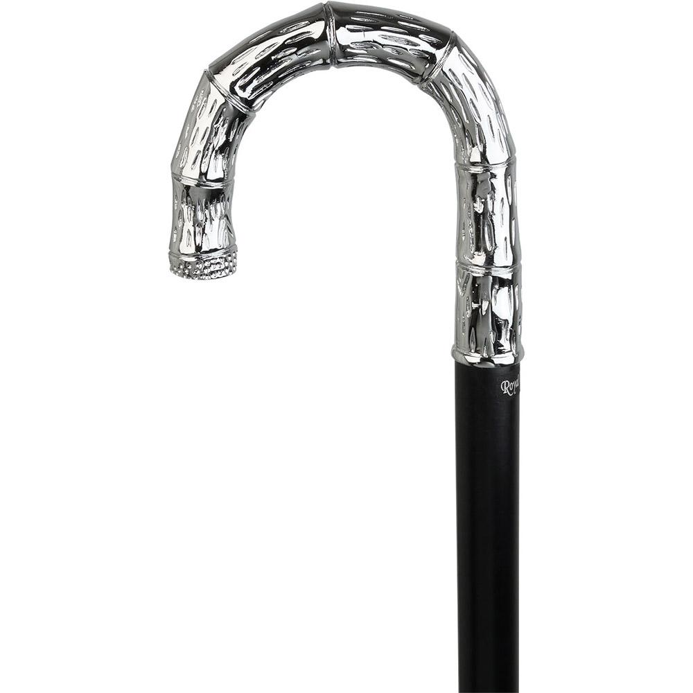 Royal Canes Chrome Plated Bamboo Tourist Walking Cane with Black Beechwood Shaft