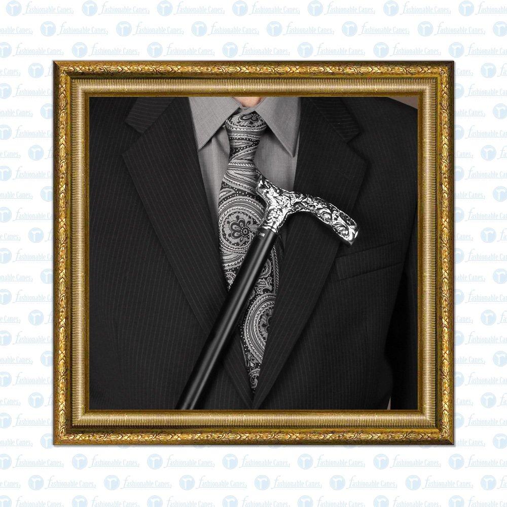 Royal Canes Chrome Plated Scroll Fritz Walking Cane With Black Beechwood Shaft
