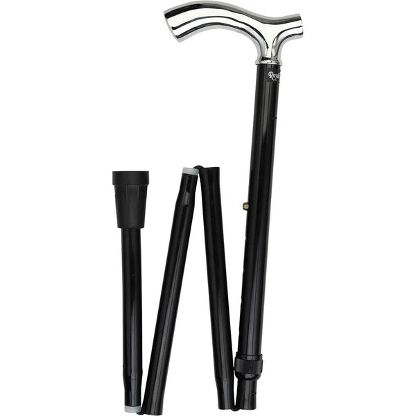 Royal Canes Chrome Plated Slim Line Fritz Walking Cane With Folding, Adjustable Black Aluminum Shaft