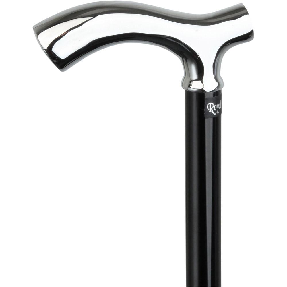 Royal Canes Chrome Plated Slim Line Fritz Walking Cane With Folding, Adjustable Black Aluminum Shaft