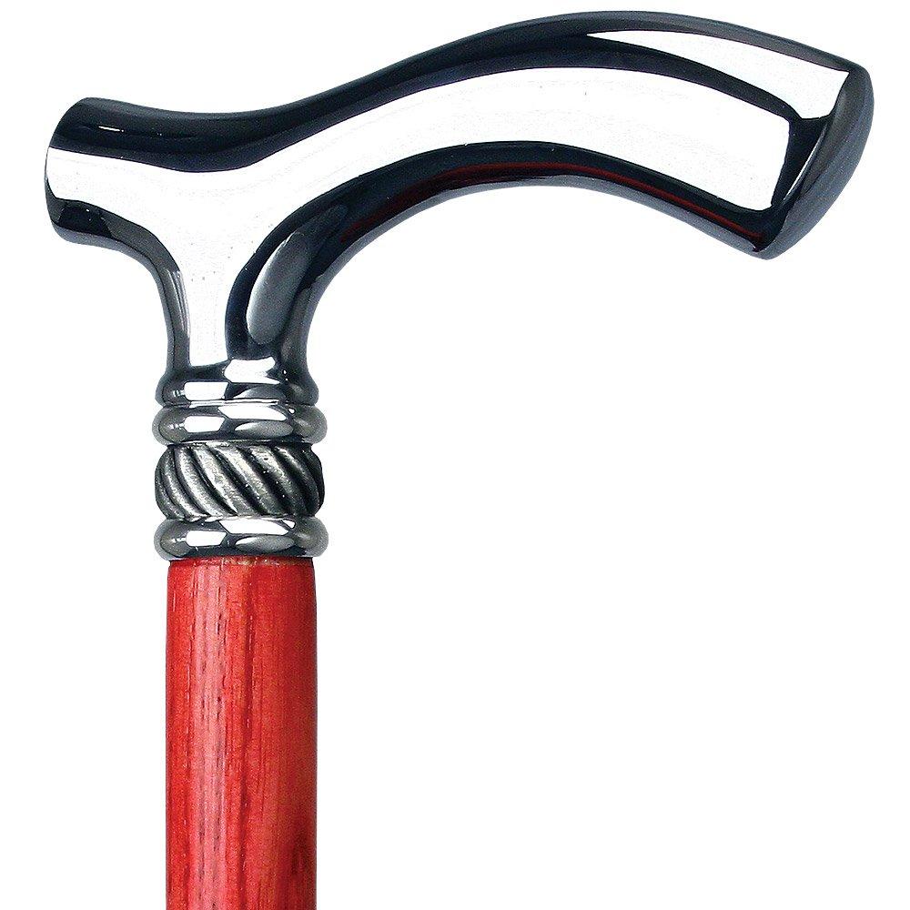 Royal Canes Red Slim Line Chrome Plated Fritz Walking Cane With Red Ash Shaft and Pewter Swirl Collar