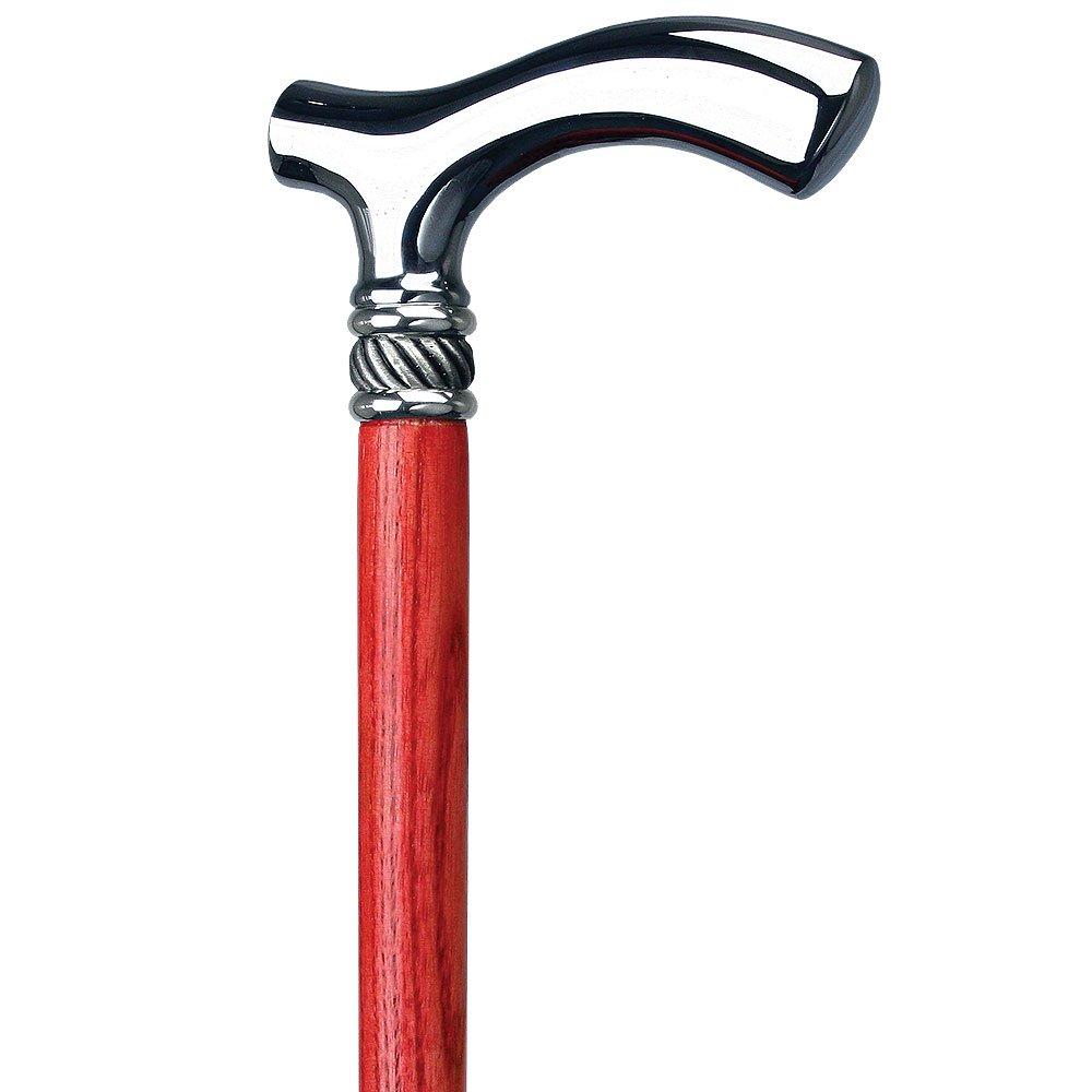 Royal Canes Red Slim Line Chrome Plated Fritz Walking Cane With Red Ash Shaft and Pewter Swirl Collar
