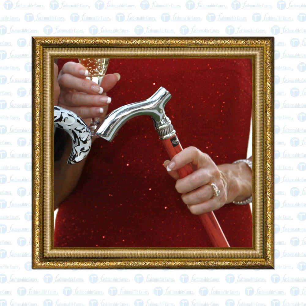 Royal Canes Red Slim Line Chrome Plated Fritz Walking Cane With Red Ash Shaft and Pewter Swirl Collar