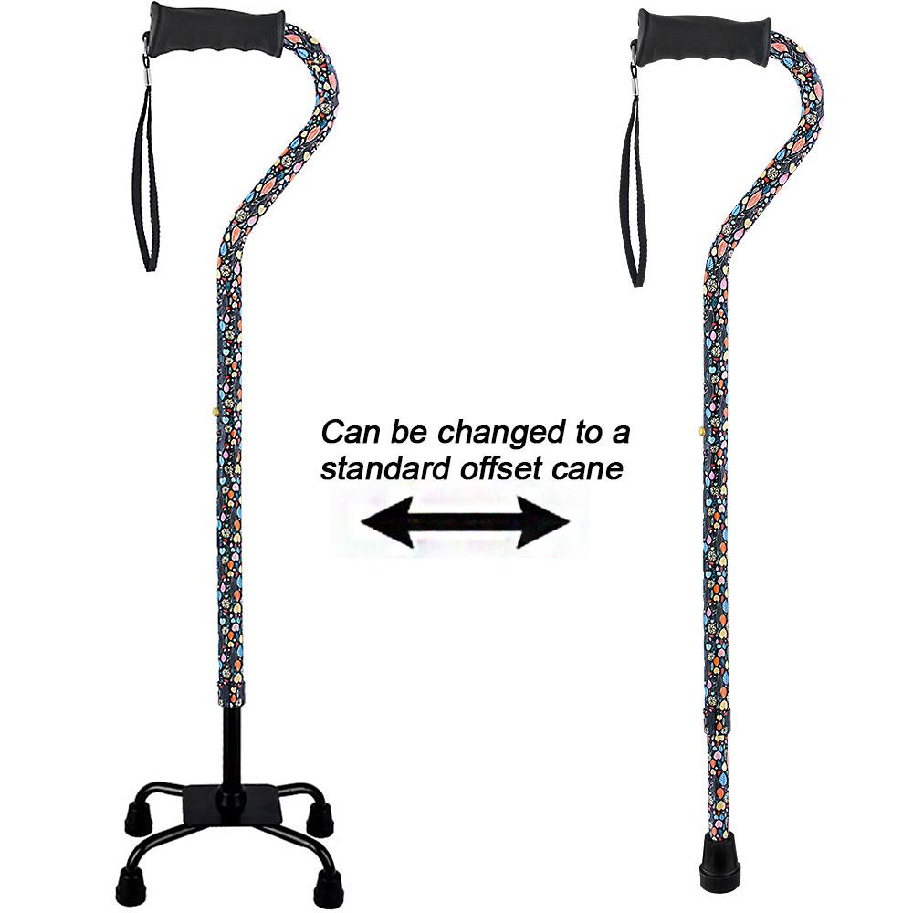 Royal Canes Autumn Leaves Aluminum Convertible Quad Walking Cane with Comfort Grip - Adjustable Shaft