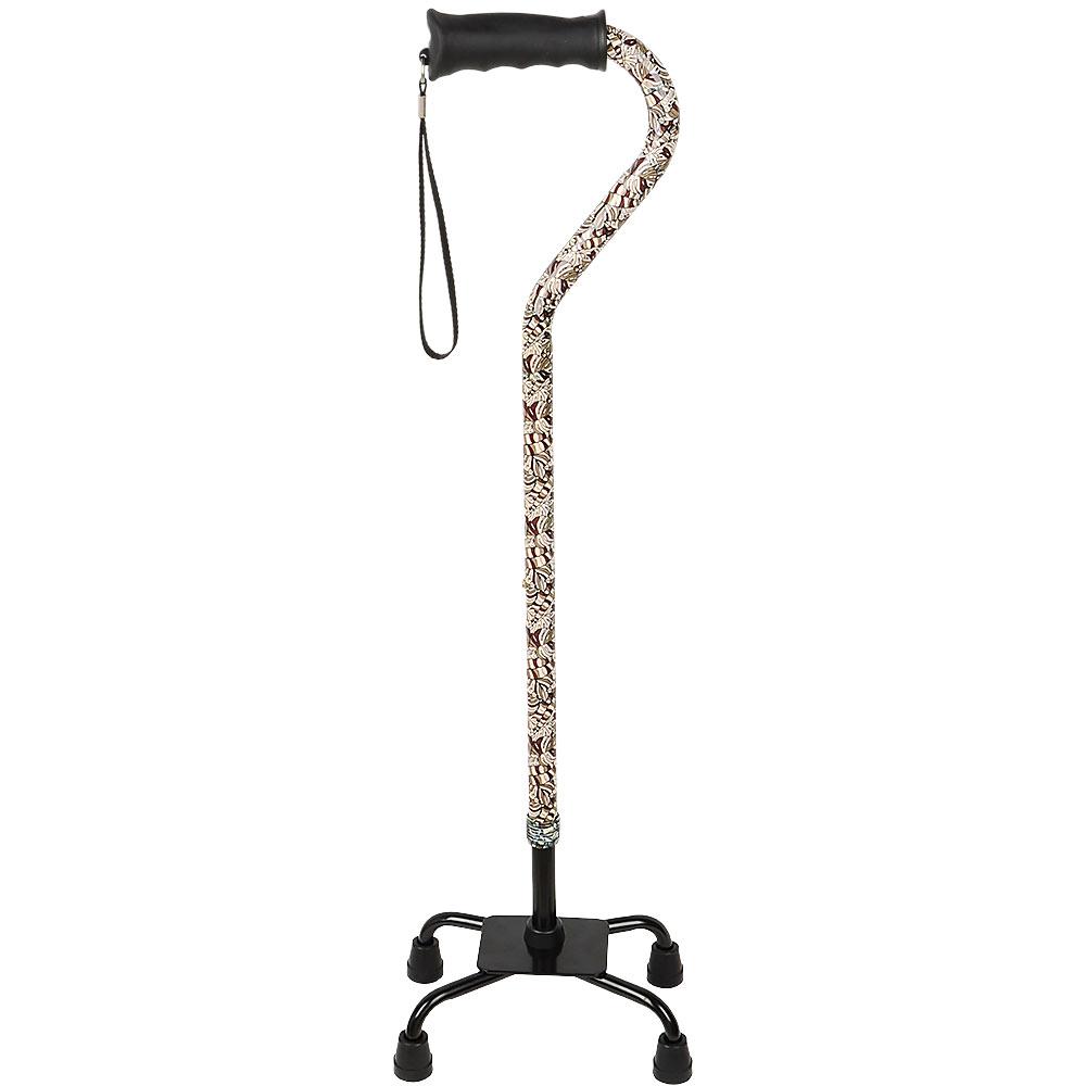 Royal Canes Bahama Leaf Aluminum Convertible Quad Base Walking Cane - Adjustable Shaft