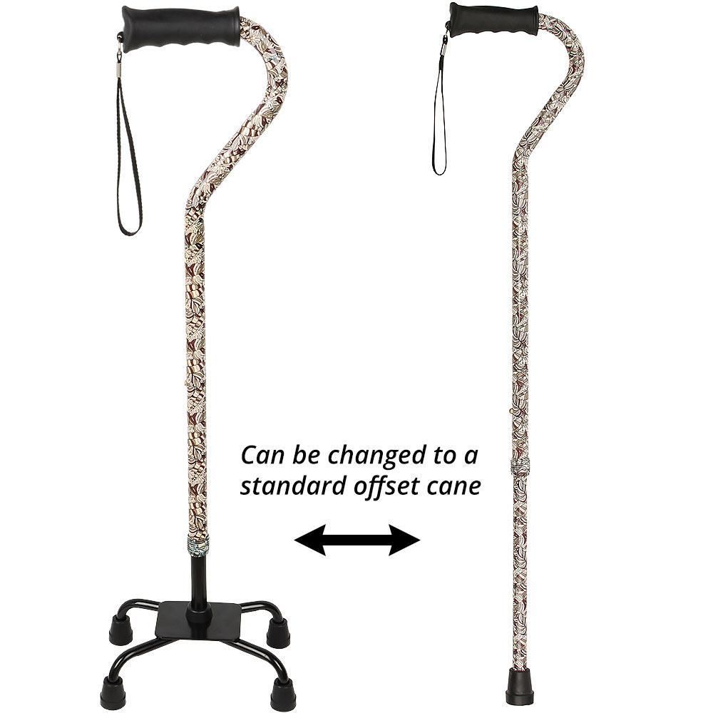 Royal Canes Bahama Leaf Aluminum Convertible Quad Base Walking Cane - Adjustable Shaft