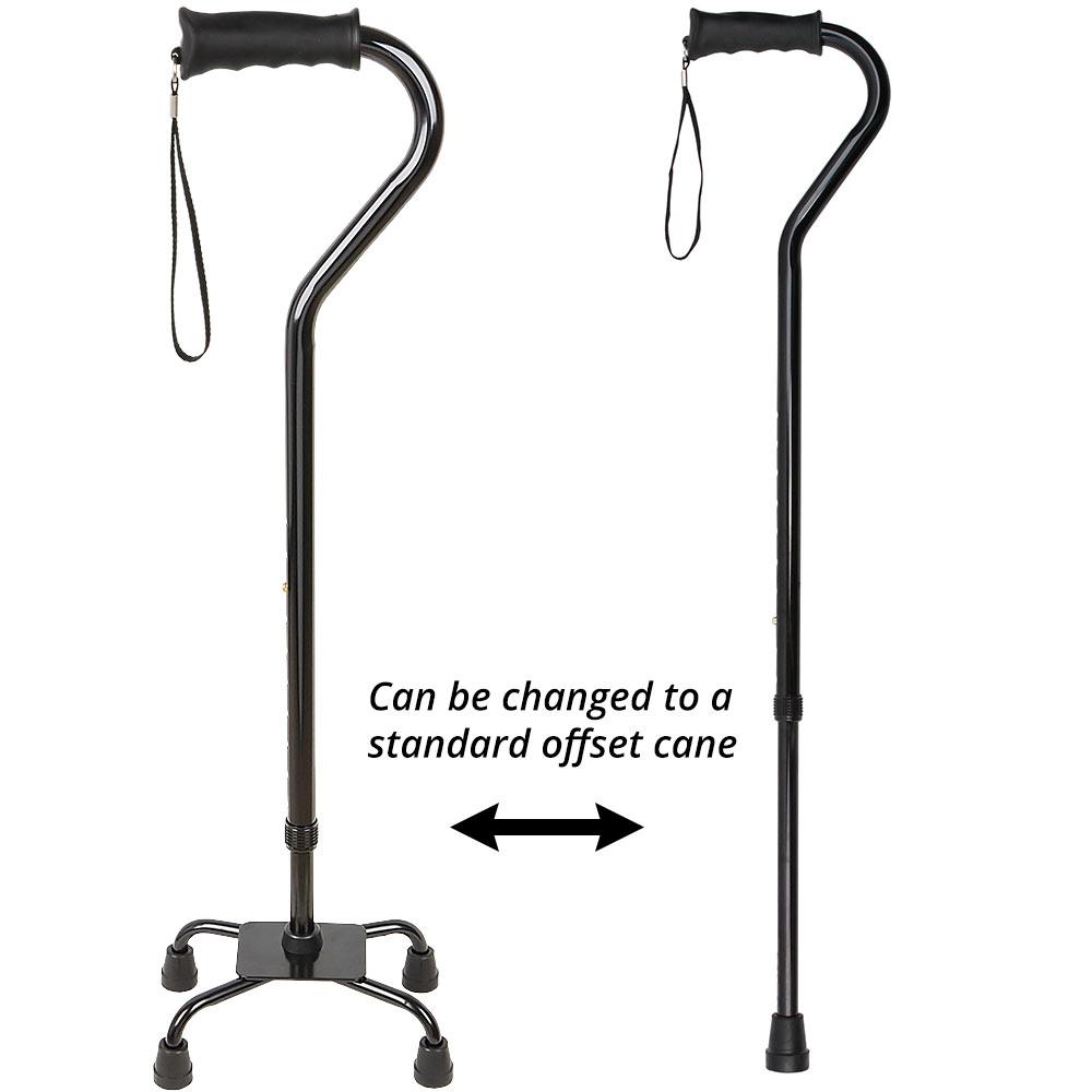 Royal Canes Black Aluminum Convertible Quad Base Walking Cane - Adjustable Shaft