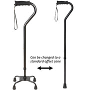 Royal Canes Black Aluminum Convertible Quad Base Walking Cane - Adjustable Shaft