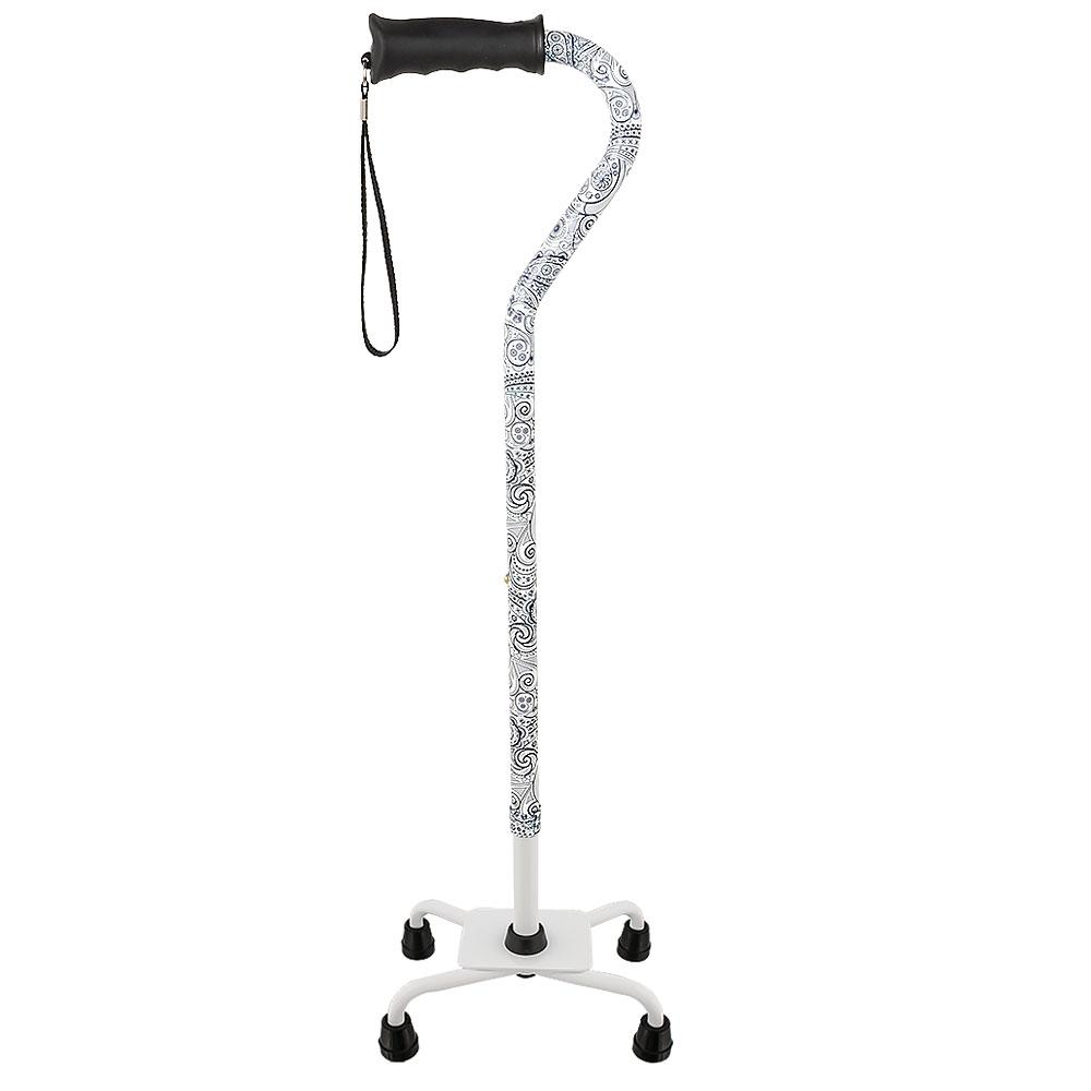 Royal Canes Black and White Convertible Quad Base Walking Cane with Comfort Grip - Adjustable Shaft