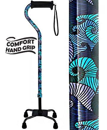 Royal Canes Blue Majestic Waves Aluminum Convertible Quad Base Walking Cane - Adjustable Shaft