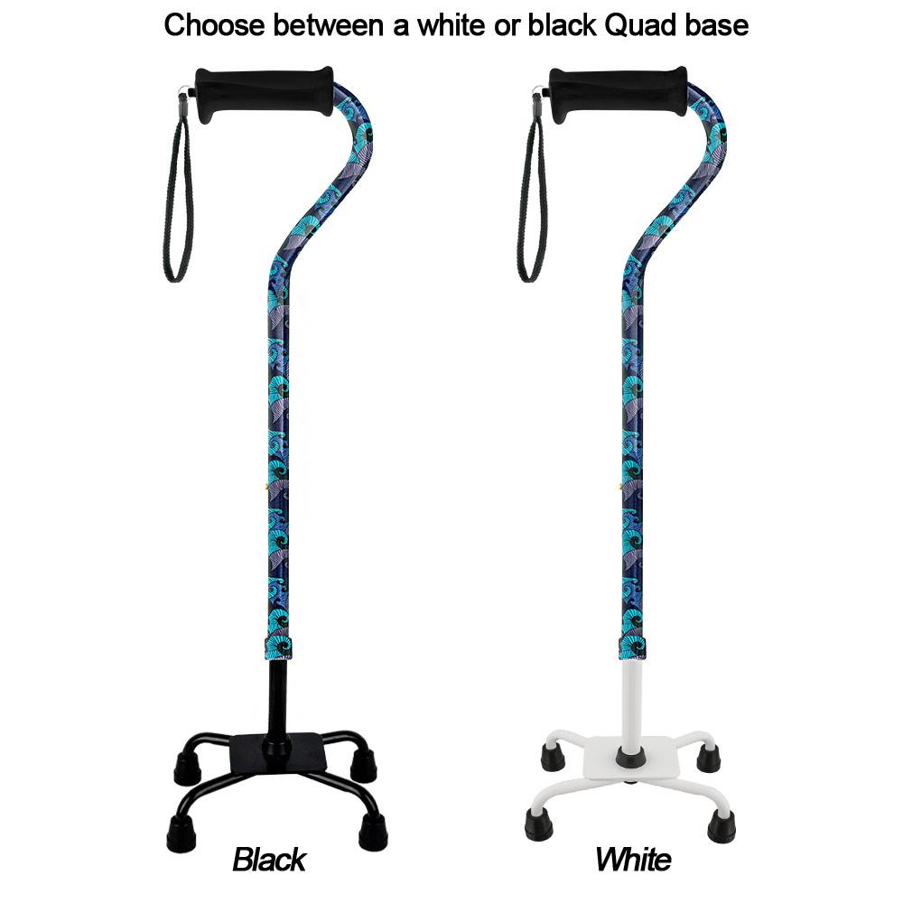 Royal Canes Blue Majestic Waves Aluminum Convertible Quad Base Walking Cane - Adjustable Shaft