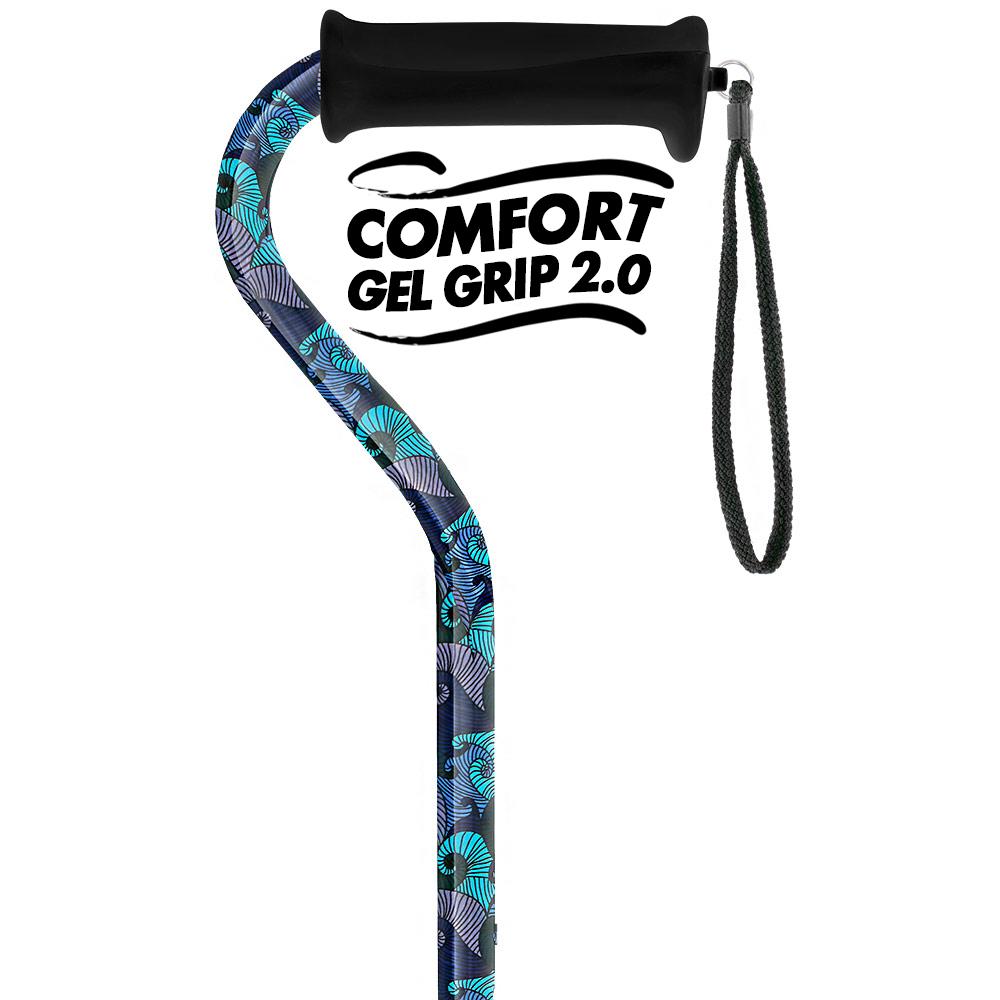 Royal Canes Blue Majestic Waves Aluminum Convertible Quad Base Walking Cane - Adjustable Shaft