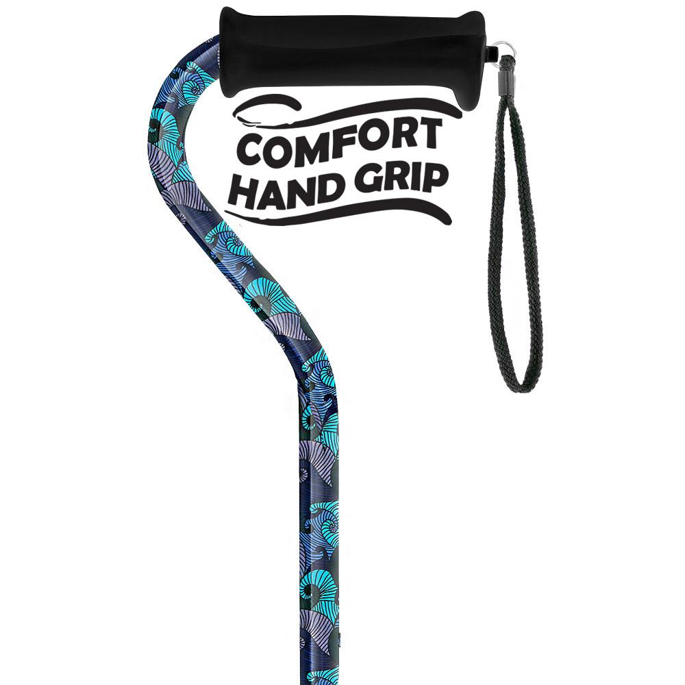 Royal Canes Blue Majestic Waves Aluminum Convertible Quad Base Walking Cane - Adjustable Shaft