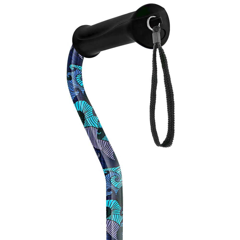 Royal Canes Blue Majestic Waves Aluminum Convertible Quad Base Walking Cane - Adjustable Shaft