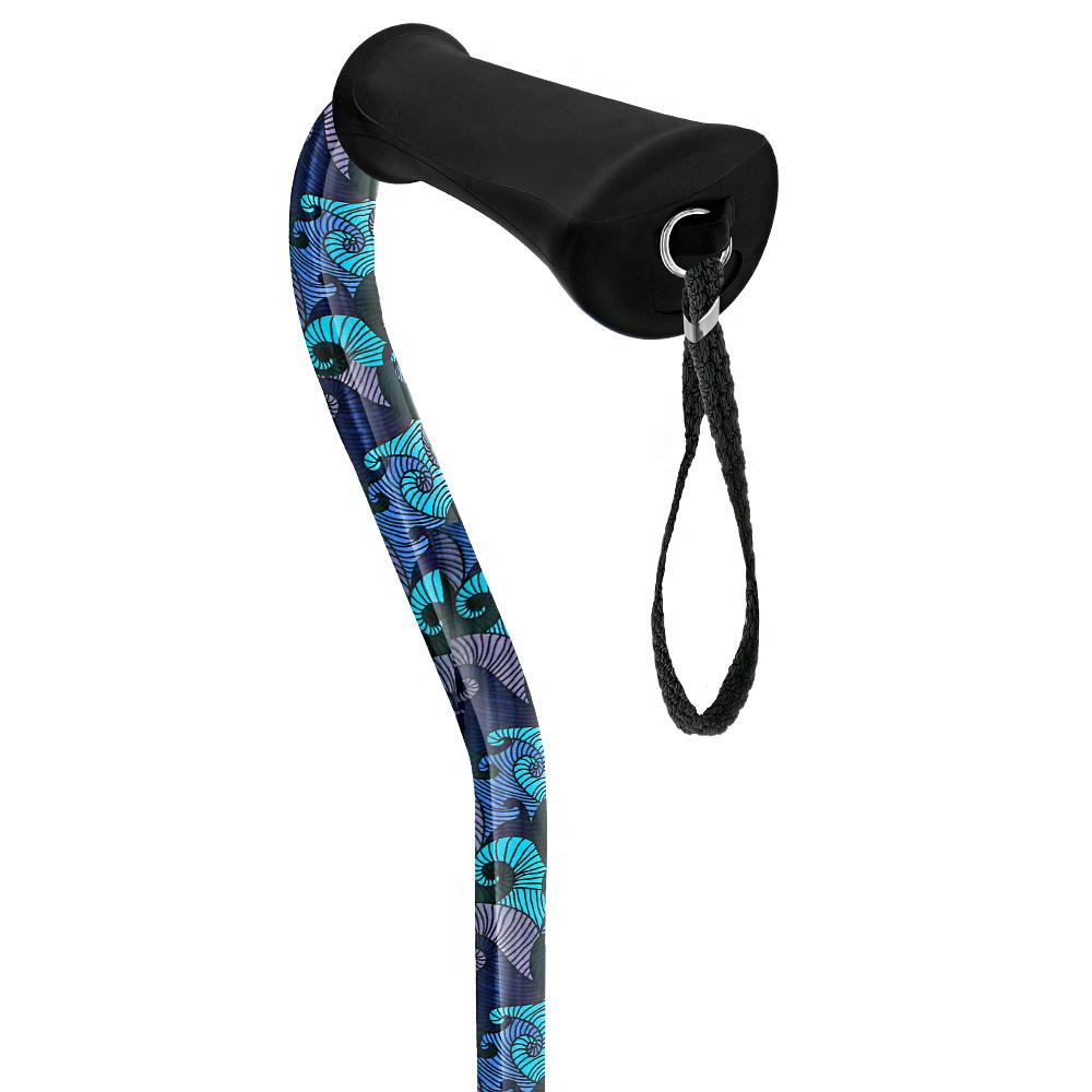Royal Canes Blue Majestic Waves Aluminum Convertible Quad Base Walking Cane - Adjustable Shaft