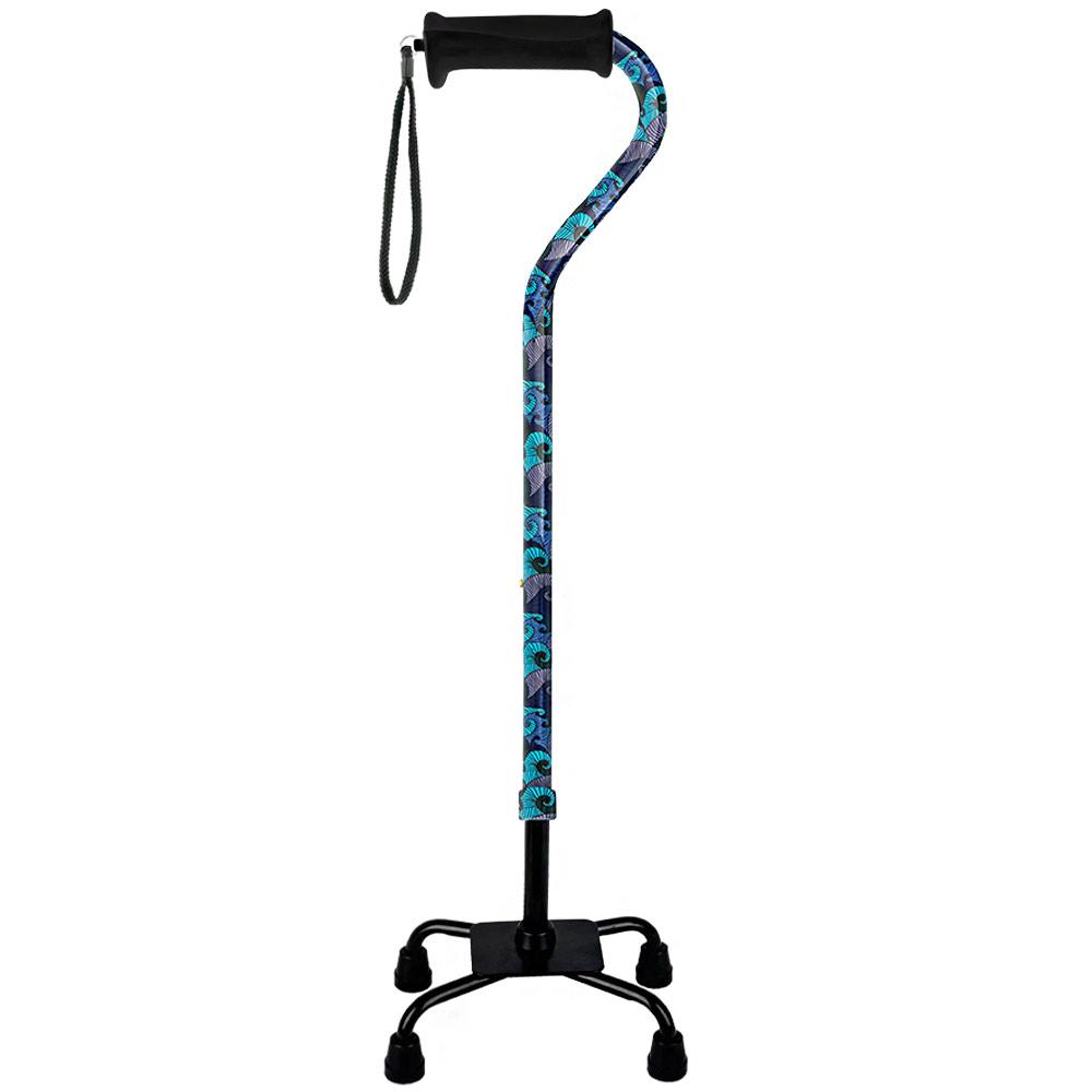 Royal Canes Blue Majestic Waves Aluminum Convertible Quad Base Walking Cane - Adjustable Shaft