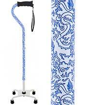 Royal Canes Blue Rain Designer Aluminum Convertible Quad Walking Cane with Comfort Grip - Adjustable Shaft