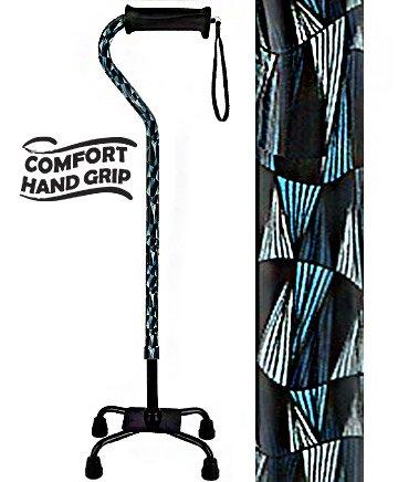 Royal Canes Blue Reflections Aluminum Convertible Quad Base Walking Cane - Adjustable Shaft