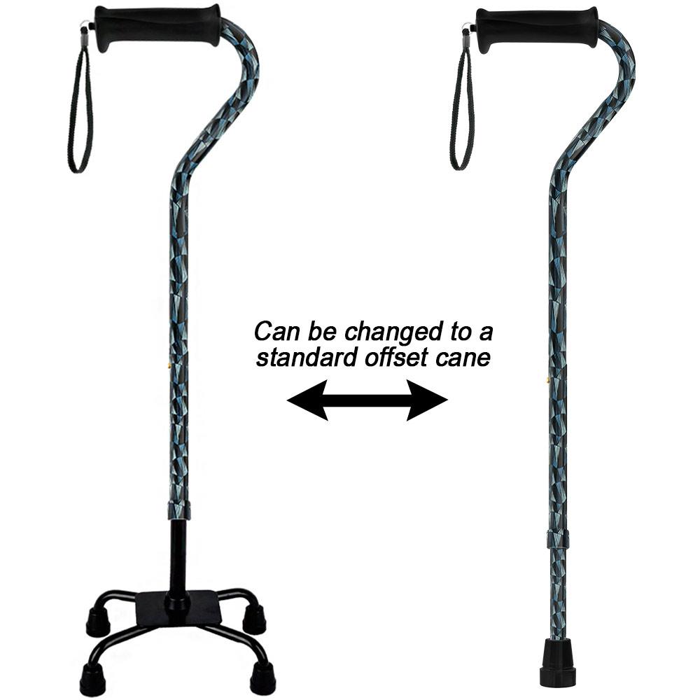 Royal Canes Blue Reflections Aluminum Convertible Quad Base Walking Cane - Adjustable Shaft