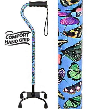 Royal Canes Butterflies Aluminum Convertible Quad Base Walking Cane - Adjustable Shaft