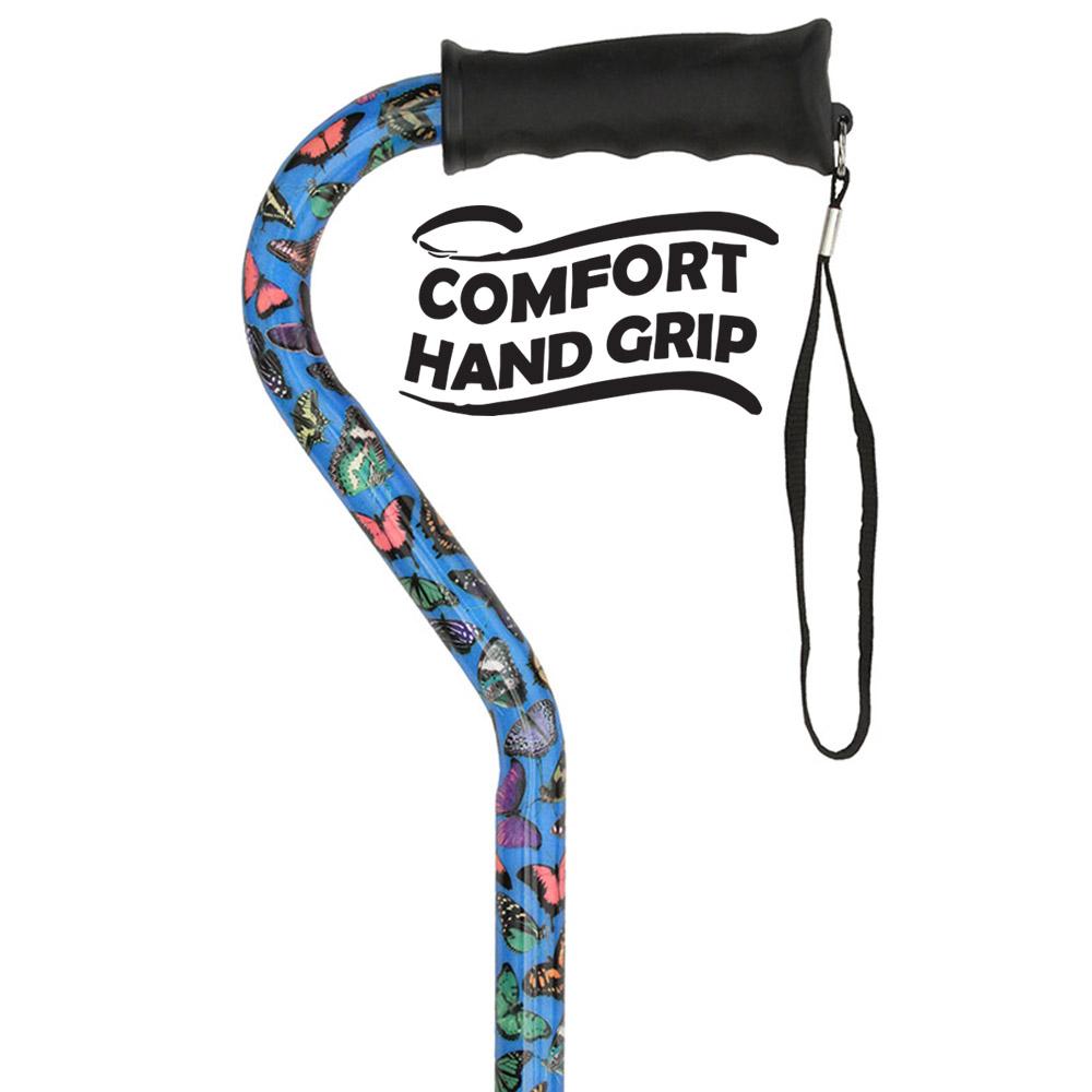 Royal Canes Butterflies Aluminum Convertible Quad Base Walking Cane - Adjustable Shaft