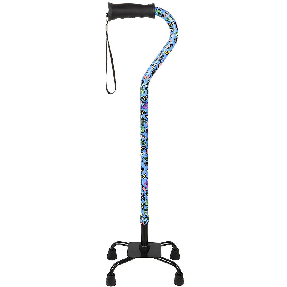 Royal Canes Butterflies Aluminum Convertible Quad Base Walking Cane - Adjustable Shaft