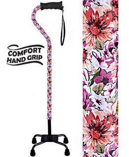 Royal Canes Daisy Meadows Aluminum Convertible Quad Walking Cane with Comfort Grip - Adjustable Shaft