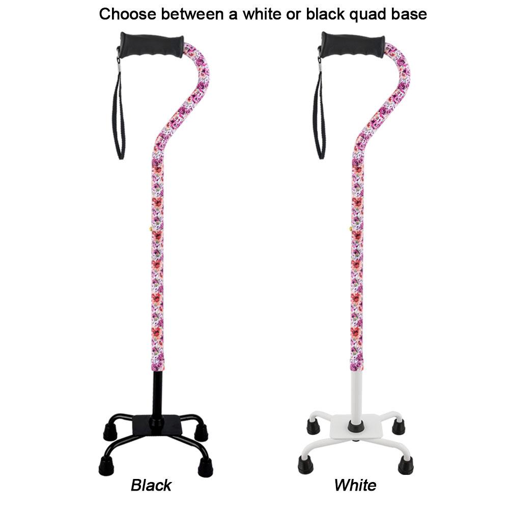 Royal Canes Daisy Meadows Aluminum Convertible Quad Walking Cane with Comfort Grip - Adjustable Shaft