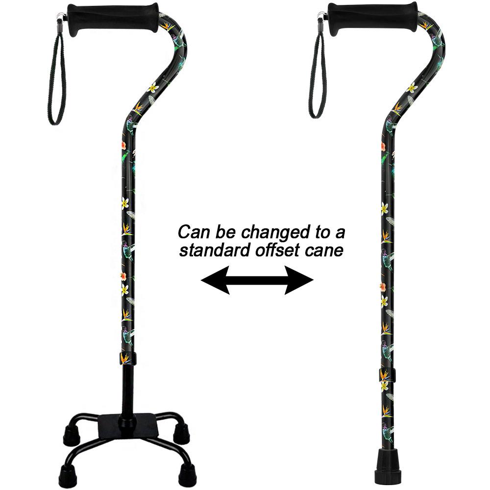 Royal Canes Flight of the Hummingbird Aluminum Convertible Quad Base Walking Cane - Adjustable Shaft