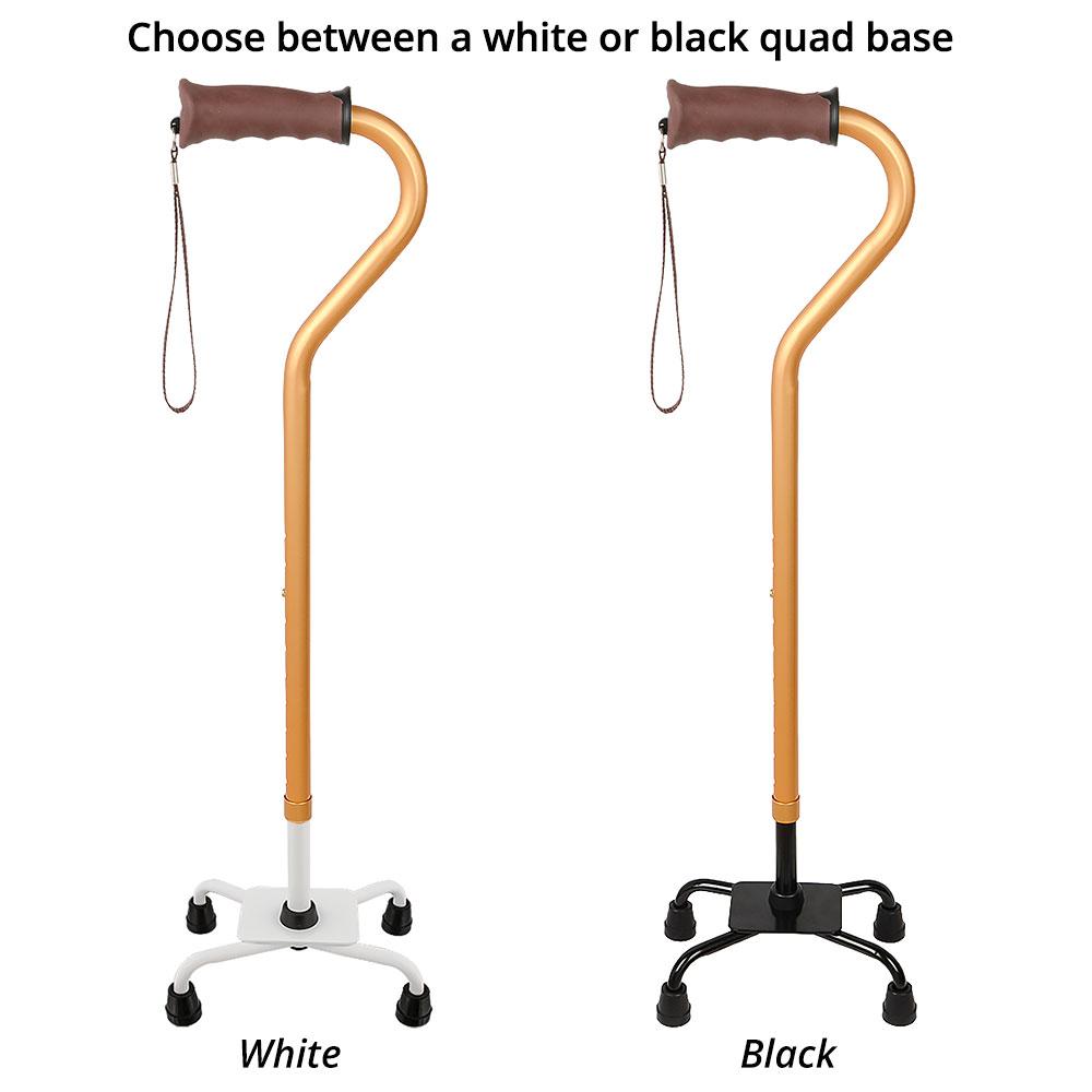 Royal Canes Gold Convertible Quad Base Walking Cane with Comfort Grip - Adjustable Shaft