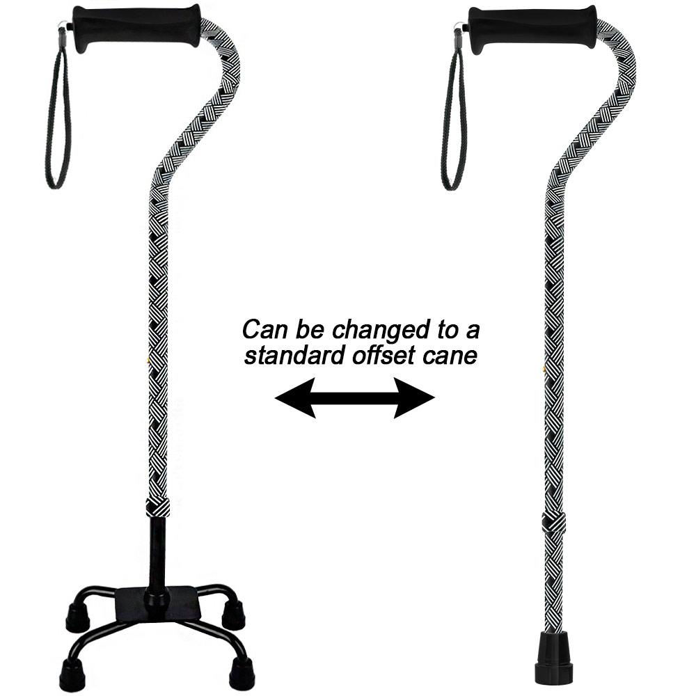 Royal Canes Herringbone Aluminum Convertible Quad Base Walking Cane - Adjustable Shaft