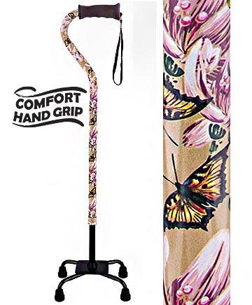 Beautiful Lily and Butterfly Aluminum Convertible Quad Walking Cane