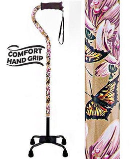 Royal Canes Lily and Butterfly Aluminum Convertible Quad Walking Cane with Comfort Grip - Adjustable Shaft
