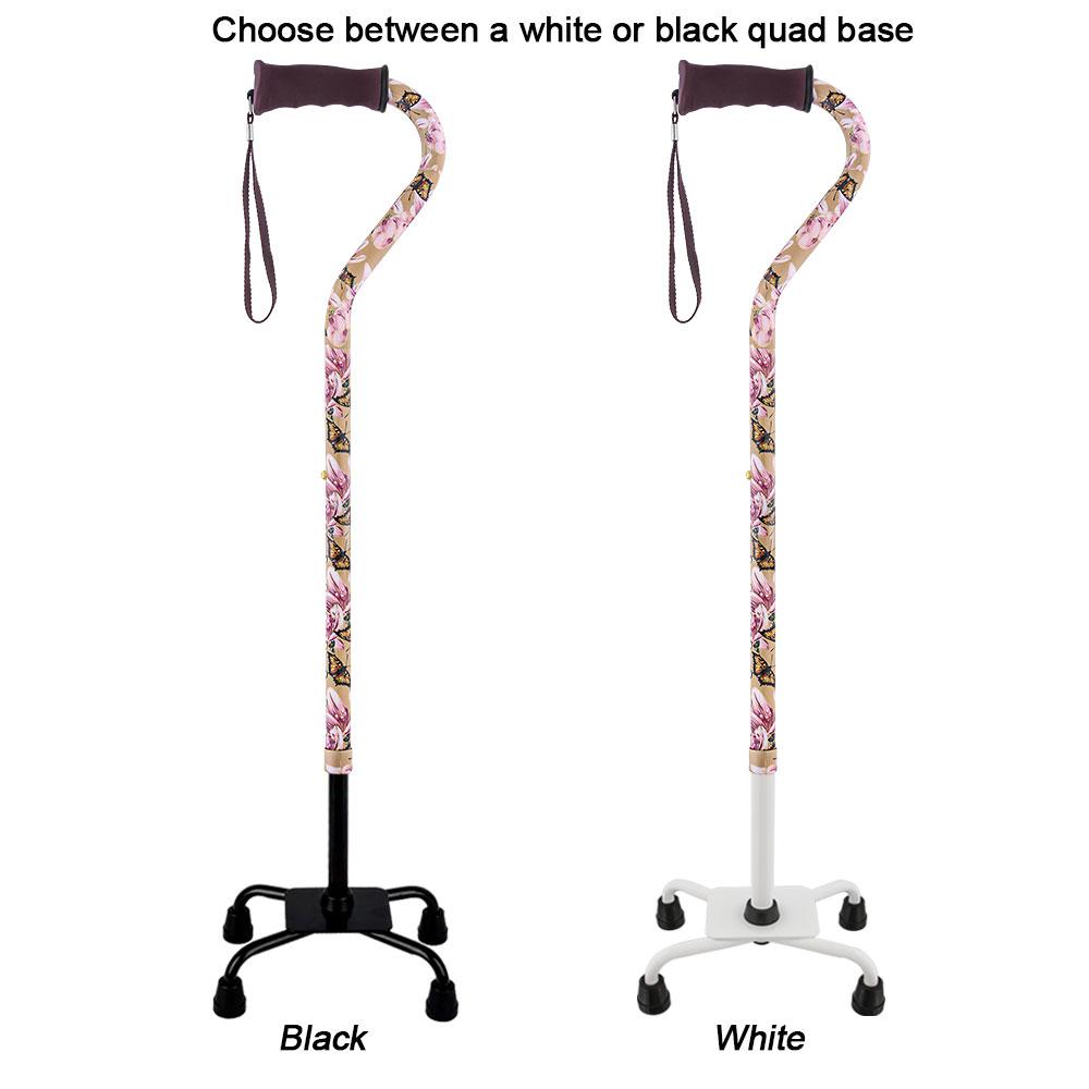 Royal Canes Lily and Butterfly Aluminum Convertible Quad Walking Cane with Comfort Grip - Adjustable Shaft