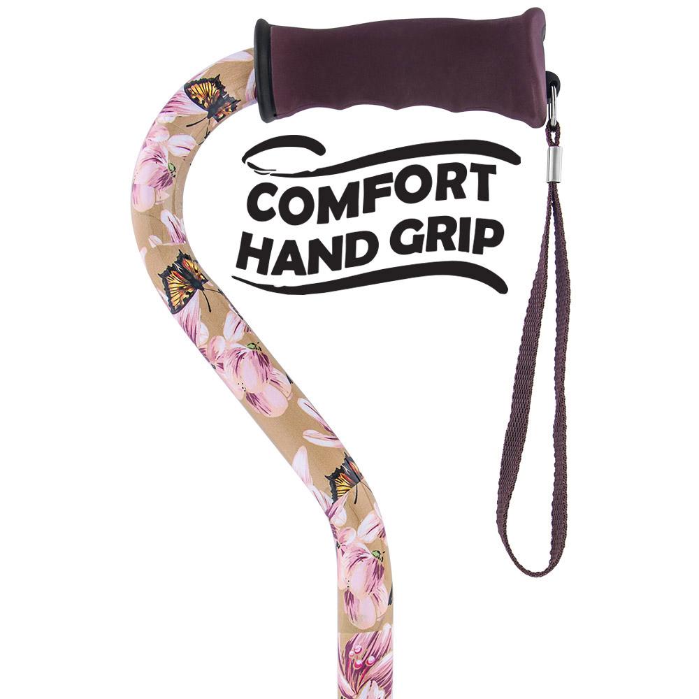 Royal Canes Lily and Butterfly Aluminum Convertible Quad Walking Cane with Comfort Grip - Adjustable Shaft