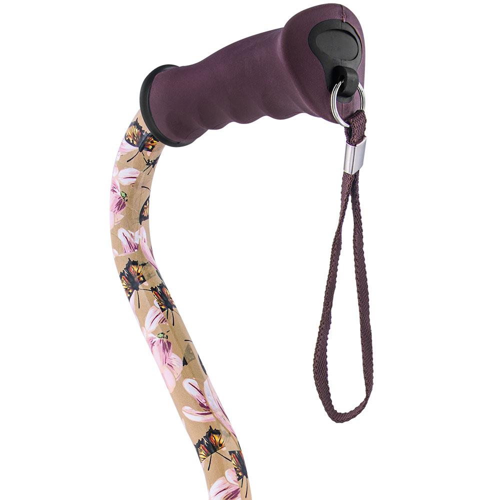Royal Canes Lily and Butterfly Aluminum Convertible Quad Walking Cane with Comfort Grip - Adjustable Shaft