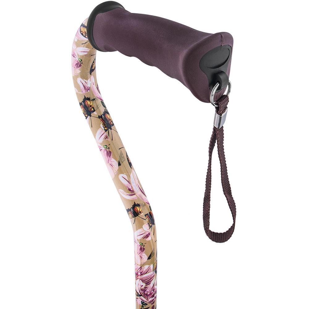 Royal Canes Lily and Butterfly Aluminum Convertible Quad Walking Cane with Comfort Grip - Adjustable Shaft