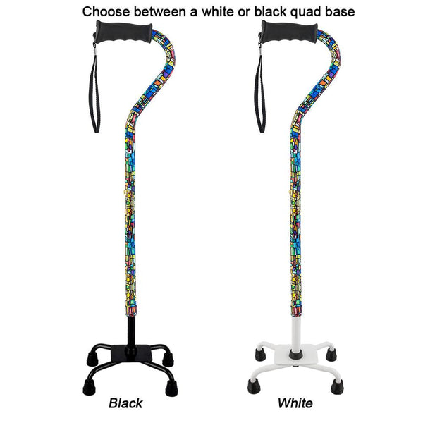 Royal Canes Mosaic Stained Window Aluminum Convertible Quad Walking Cane with Comfort Grip - Adjustable Shaf