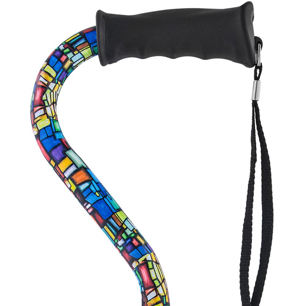 Royal Canes Mosaic Stained Window Aluminum Convertible Quad Walking Cane with Comfort Grip - Adjustable Shaf