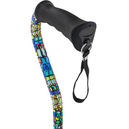 Royal Canes Mosaic Stained Window Aluminum Convertible Quad Walking Cane with Comfort Grip - Adjustable Shaf