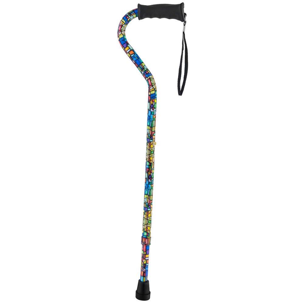 Royal Canes Mosaic Stained Window Aluminum Convertible Quad Walking Cane with Comfort Grip - Adjustable Shaf
