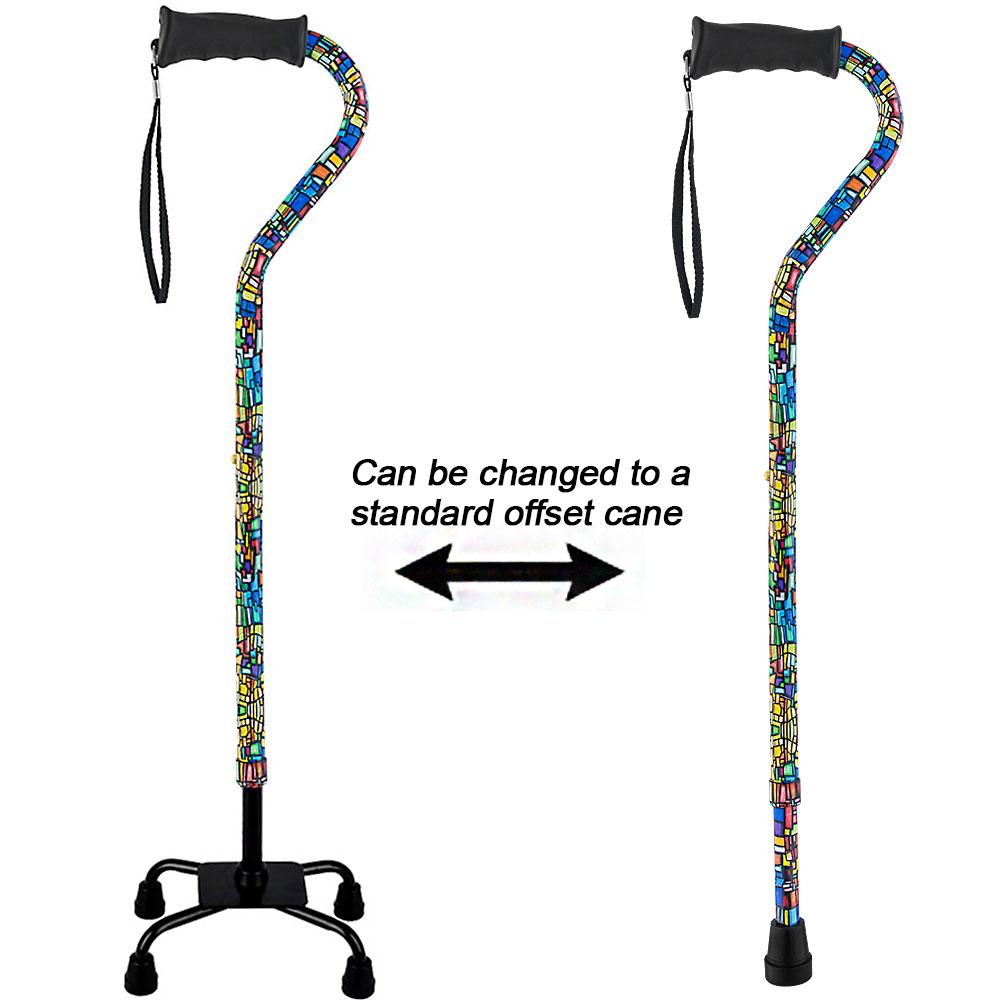 Royal Canes Mosaic Stained Window Aluminum Convertible Quad Walking Cane with Comfort Grip - Adjustable Shaf