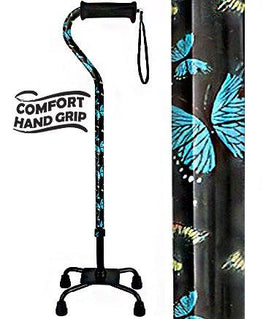 Royal Canes Night of the Butterfly Aluminum Convertible Quad Base Walking Cane - Adjustable Shaft