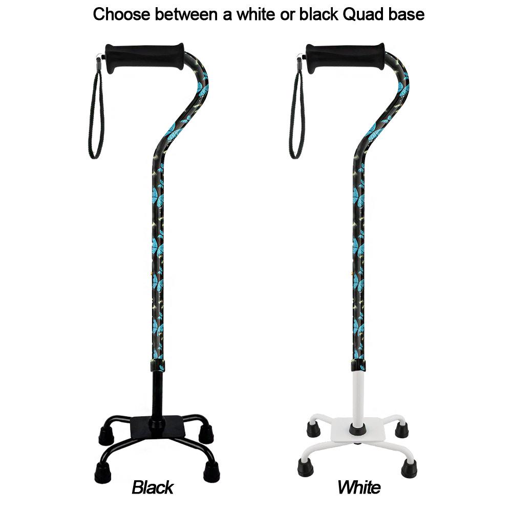 Royal Canes Night of the Butterfly Aluminum Convertible Quad Base Walking Cane - Adjustable Shaft