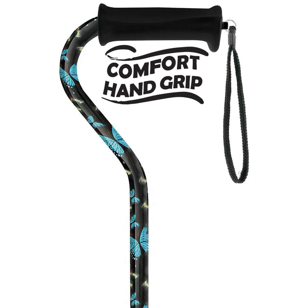 Royal Canes Night of the Butterfly Aluminum Convertible Quad Base Walking Cane - Adjustable Shaft